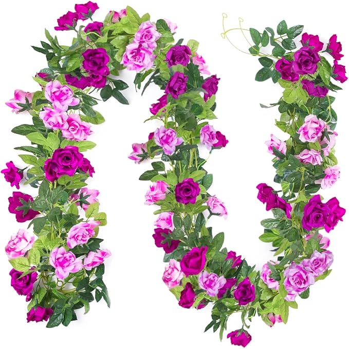 Kisflower 3PCS/23.7FT Artificial Rose Flower Garland, Fake Vines Silk Floral by Kisflower