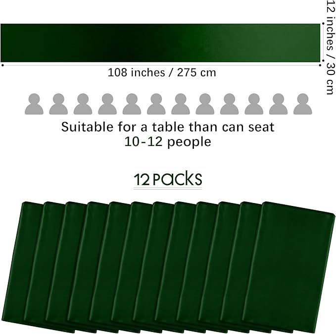 Aneco 12 Pack Satin Table Runner 12 x 108 Inch Forest Green Long Wedding Satin - Image 2