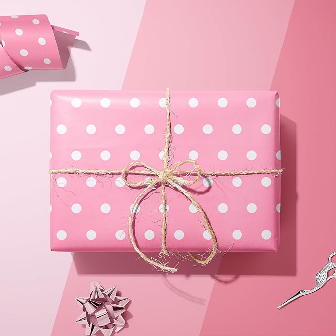 Flyhill Pink Wrapping Paper Roll, Reversible Gift Wrap Paper - Image 3