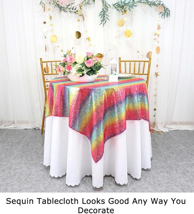 ShinyBeauty 36x36 Inch Rainbow Sequin Tablecloth - Image 5