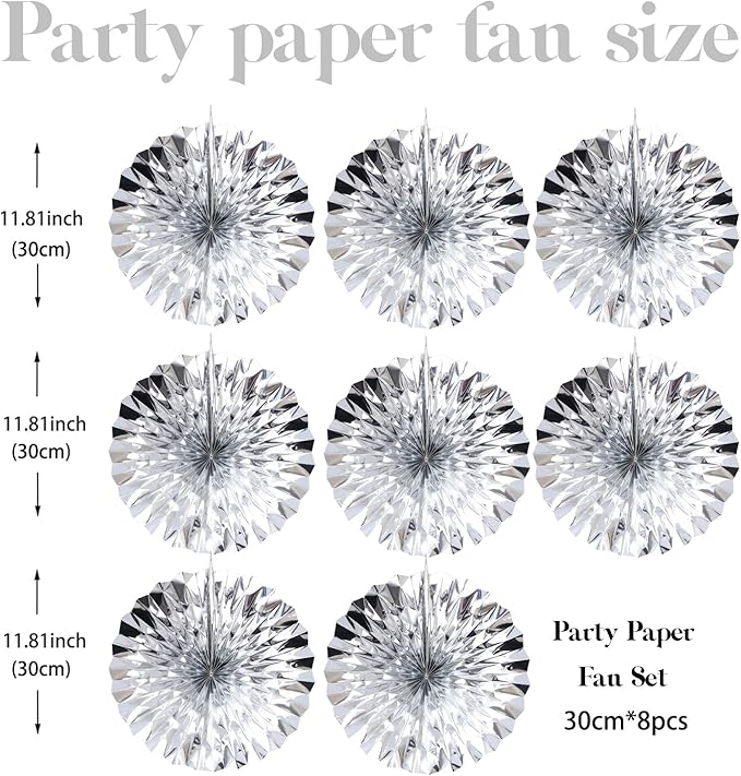 Silver Birthday Decorations, DIY Silver Paper Fans Hanging Decoration, - Image 2