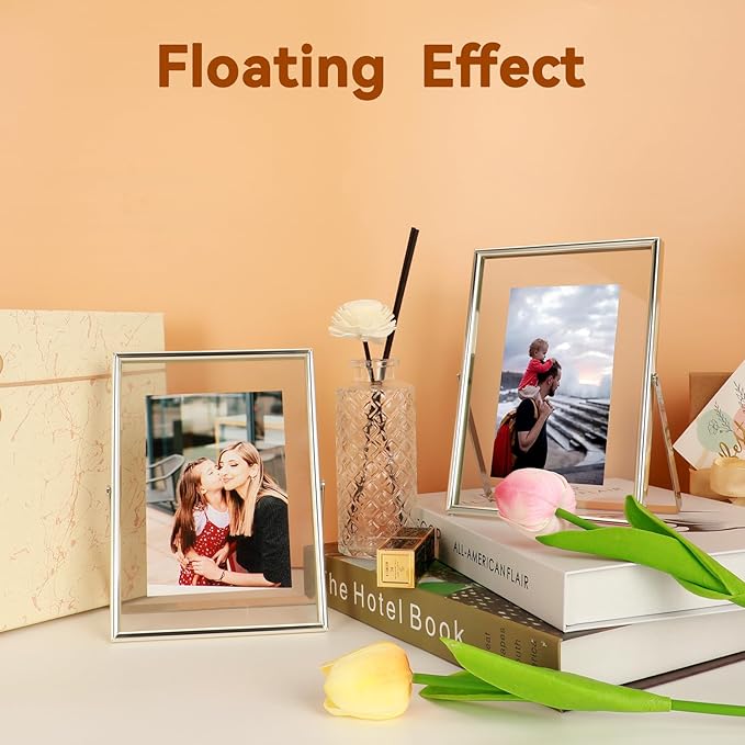 Silver Floating Frame, For Picture 4x6, Small Desktop Photo Frame, Classy Gift - Image 4