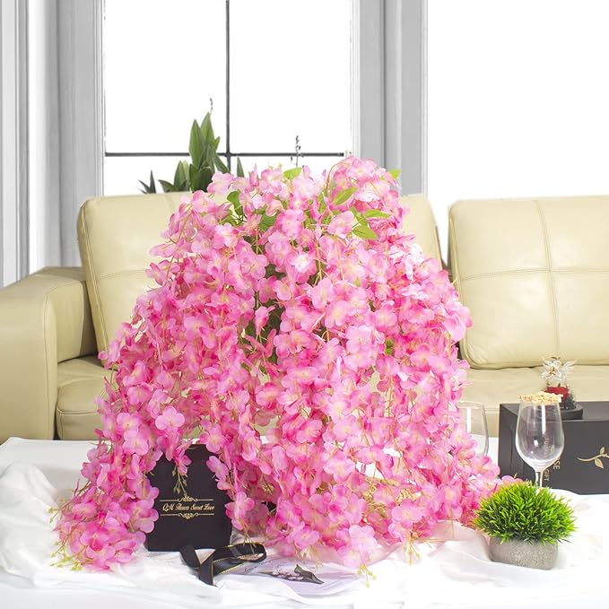 24 Pack Artificial Fake Wisteria Vine Ratta Hanging Garland Silk Flowers String - Image 4