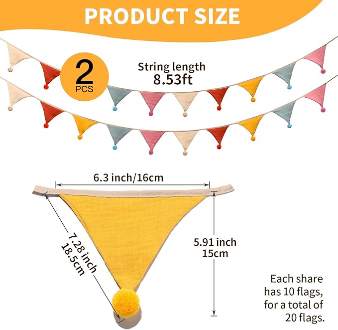 20 Pcs Pennant Banner Flags, 2 Sets Garland Nursery Triangle Bunting Flag Baby - Image 2