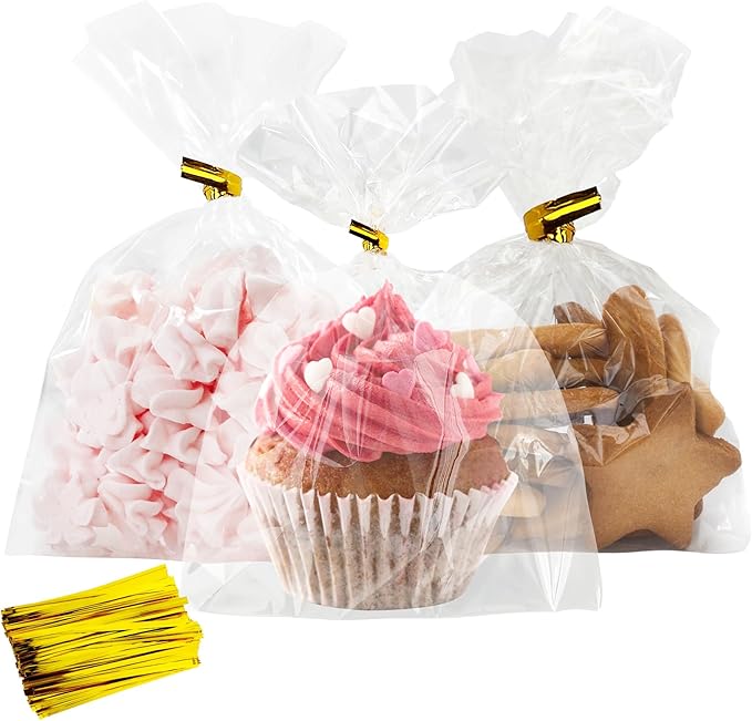 Cidenbio 100 PCS Cellophane Treat Bags, 5x7 In Clear Cellophane Gift Bags by Cidenbio