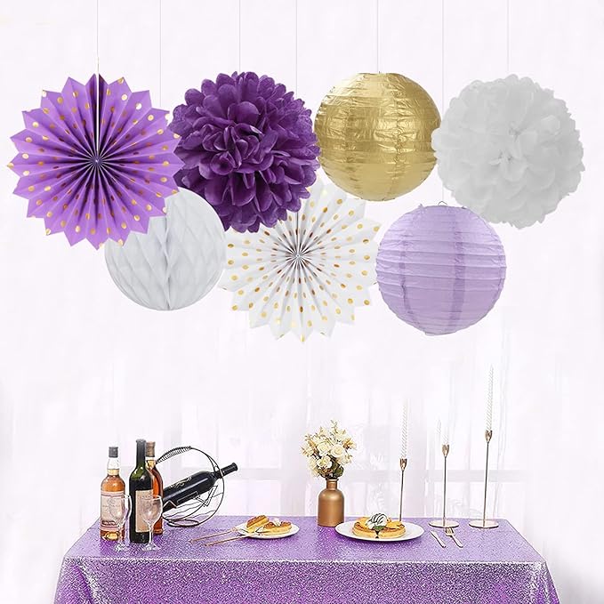 Purple-Gold Party Decorations Streamers Lanterns - Image 7