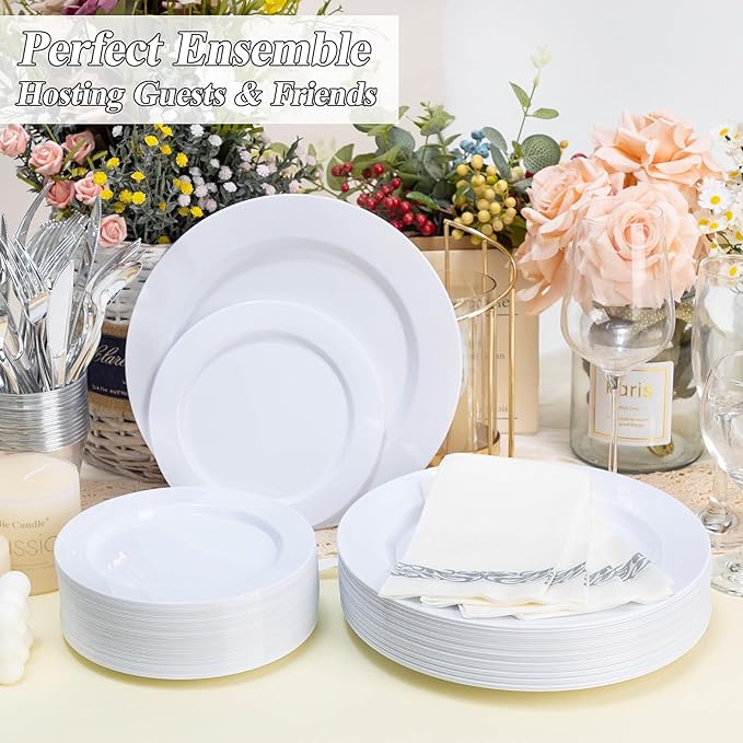 200PCS White Plastic Plates Set, 100 10.25 inch Dinner Plate and 100 7.5 inch - Image 3