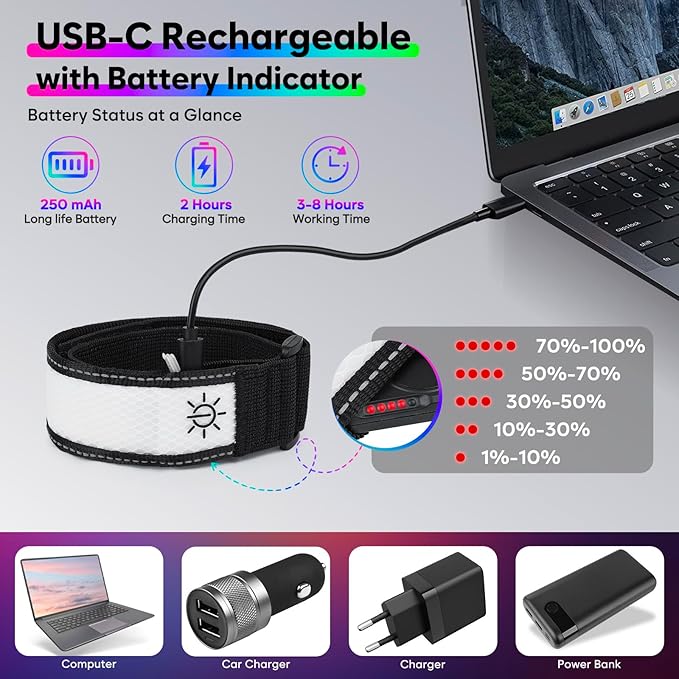 LED Armband for Running Walking Cycling, Rechargeable Running Lights Safety - Image 4