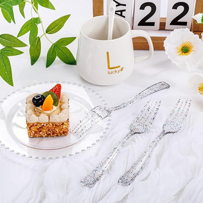 Supernal 360pcs Glitter Disposable Plastic Forks, Plastic Silverware Heavy Duty - Image 4