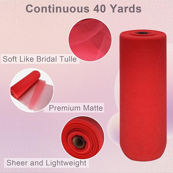 Red Tulle Fabric Roll Spool Bolt Large Tulle Wedding Party Decoration, Tutu - Image 2