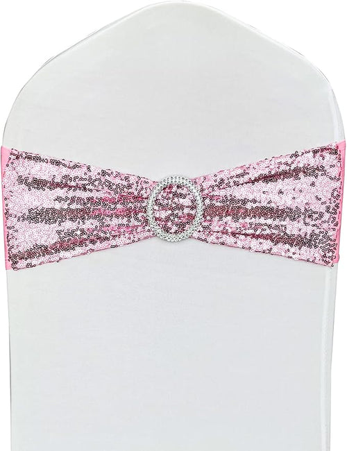 10 Pcs Chair Sashes Sequin Stretch Chair Bands Spandex Polyester Bows by LIZIMI