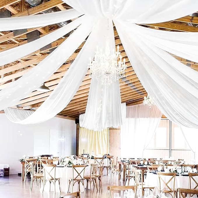 6 Panels White Ceiling Drapes 5ftx20ft Extra Long Wedding Ceiling Drapes - Image 3