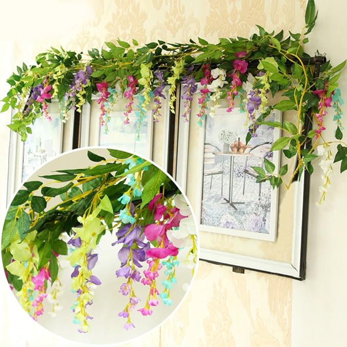 DearHouse 4Pcs 6.6Ft/Piece Artificial Flowers Silk Wisteria Garland Artificial - Image 5