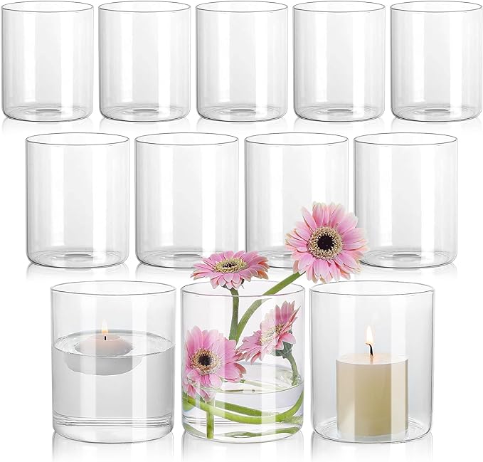 12Pcs Glass Cylinder Vase for Centerpieces 5 Inch Clear Flower Vases Bulk by SUPMIND