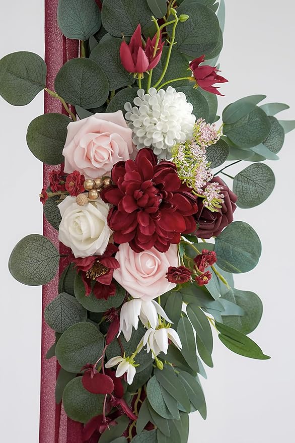 Burgundy Artificial Wedding Arch Flowers Kit - Image 6