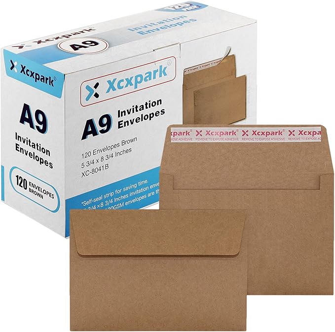 120 Qty A9 Invitation Envelopes 5.75x8.75, Self Seal 120GSM Brown Kraft Paper by Xxcxpark