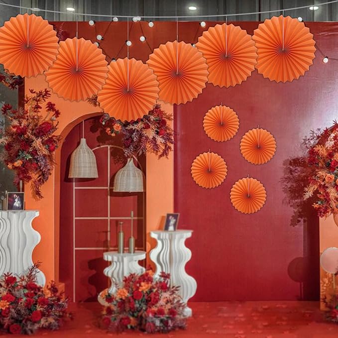 Orange Birthday Party Decorations, DIY Orange Paper Fans Hanging Decoration - Image 4
