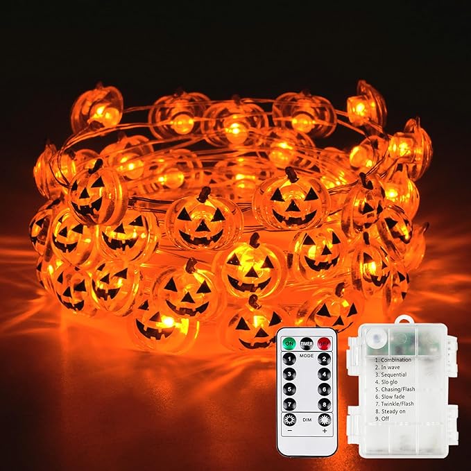Halloween Fairy Lights Battery Operated 15Ft 40LED Orange Pumpkin String Lights by BHCLIGHT