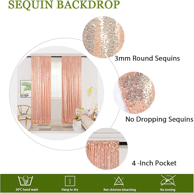 ShinyBeauty Rose Gold Backdrop Curtain 10ft Sequin Backdrop-Curtain 4 Panels - Image 5