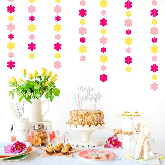 Hot-Pink Yellow Fall Party-Decorations Streamers-Garland - 52ft Boho Flower - Image 4