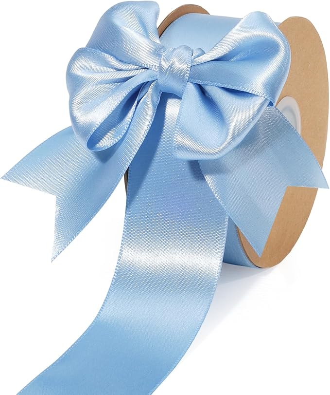 LaRibbons Light Blue Satin Ribbon 1 1/2 Inch 50 Yards Thin Luxury Double Faced by LaRibbons