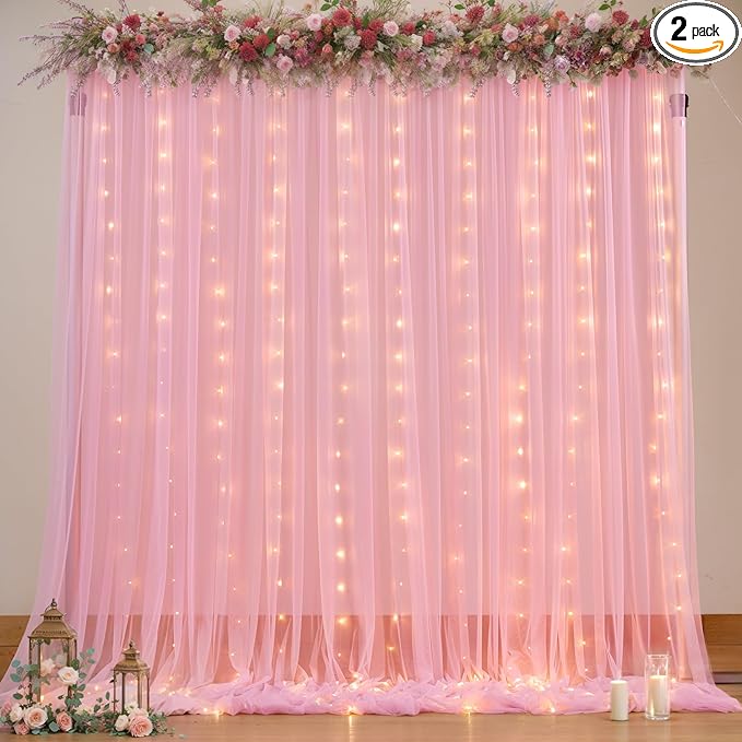 Sheer Backdrop Curtains with Lights String by Gogoparti