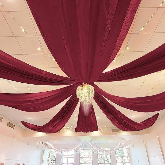 6 Panels Burgundy Wedding Ceiling Drapes 5ftx10ft Ceiling Drapes Chiffon Fabric by fani