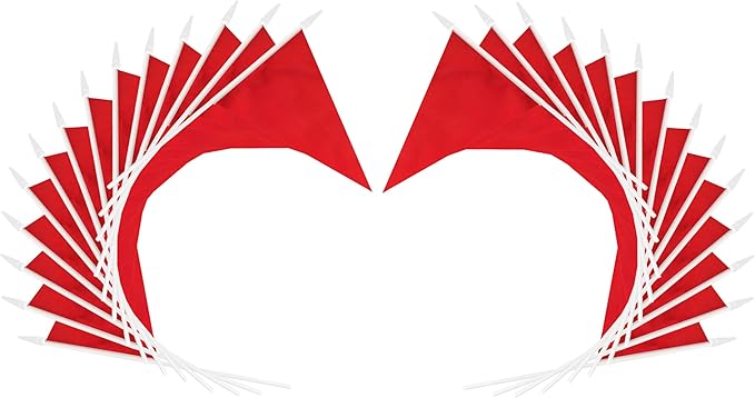 12 Pack Red Pennant Flags Small Mini Hand Held Solid Color Pennant On Sticks - Image 3