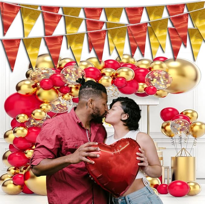 40M/130FT Red Gold Triangle Pennant Banner Flag Metallic Fabric Bunting Garland - Image 6