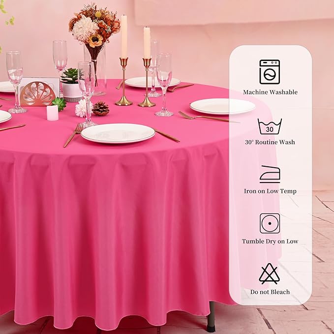 10 Pack Hot Pink Round Tablecloths 120 Inch, Circle Bulk Washable Linen - Image 4
