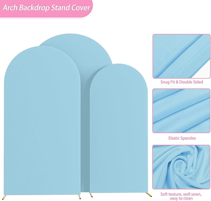 Fomcet Wedding Arch Cover 7.2FT, 6FT Dusty Blue Spandex Fitted Fabric Backdrop - Image 3