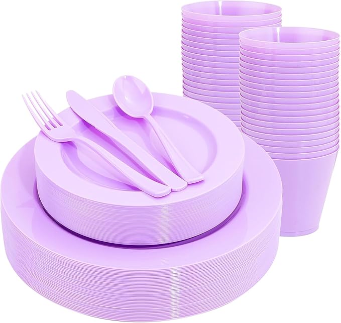 KIRE 150 PCS Purple Plastic Plates by KIRE