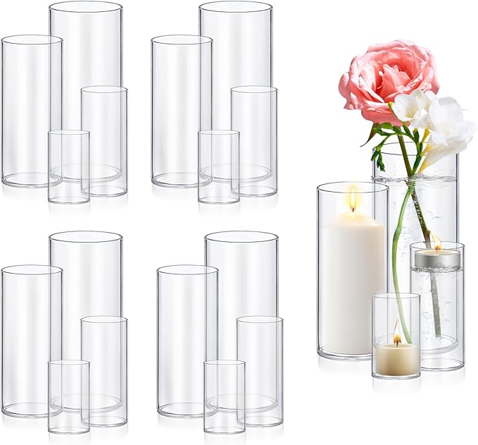 16 Pack Glass Cylinder Vases 4, 10 Inch Tall Clear Flower Vase Hurricane by Homjoy