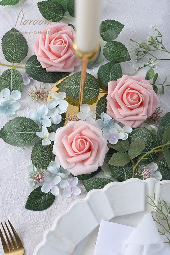 Floroom Artificial Flowers 50pcs Real Looking Peach Pink Foam Fake Roses - Image 2