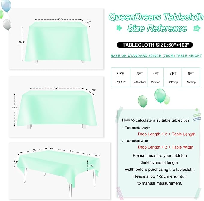 QueenDream Lake Green Tablecloth Party Decorations: Sequin Fabric Cover Drapes - Image 7