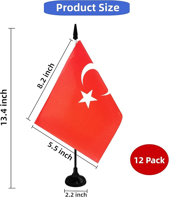 Turkey Desk Flag, 12 Pack Turkish Table Office Flag - Image 2