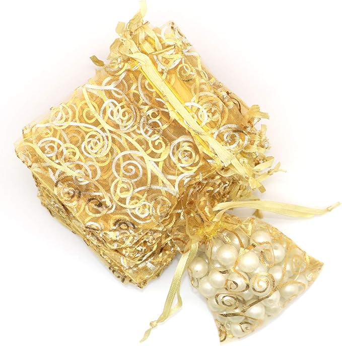 Staruby Organza Gift Bag 100Pcs Gold Sheer Organza Bag Mesh Favor Bags - Image 3