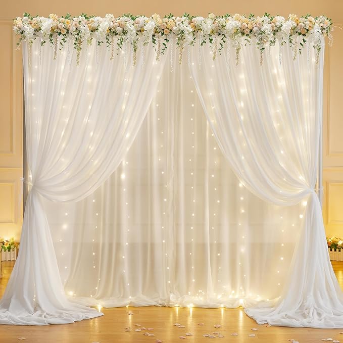 10ft x 7ft Cream White Chiffon Backdrop Curtain - Image 2