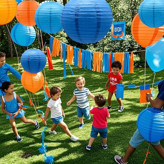 Blue Orange Paper Lanterns Decorative 12pcs Party Hanging Decorations - Image 3
