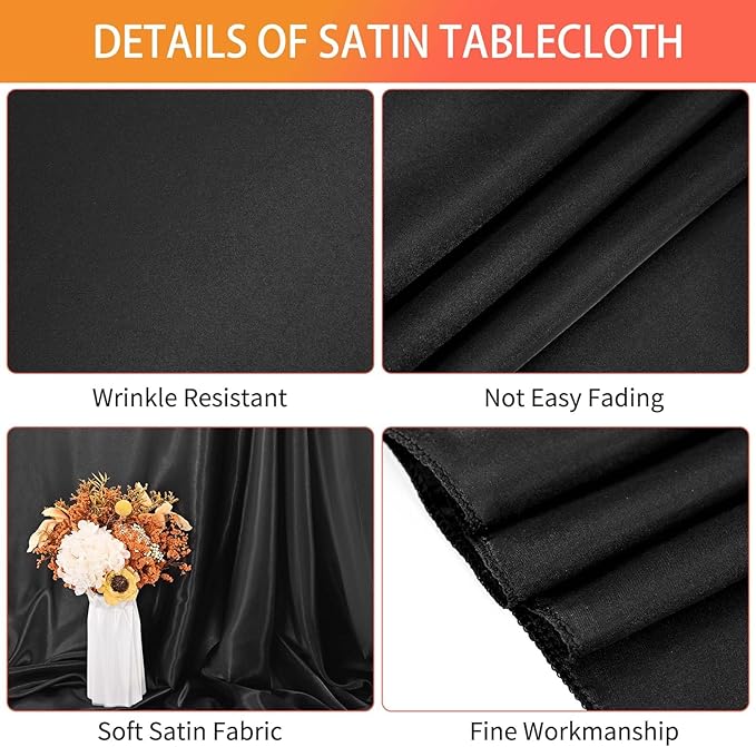 8 Pack Satin Tablecloth 90 x 156 Inch Black Rectangle Silky Satin Table Cover - Image 4