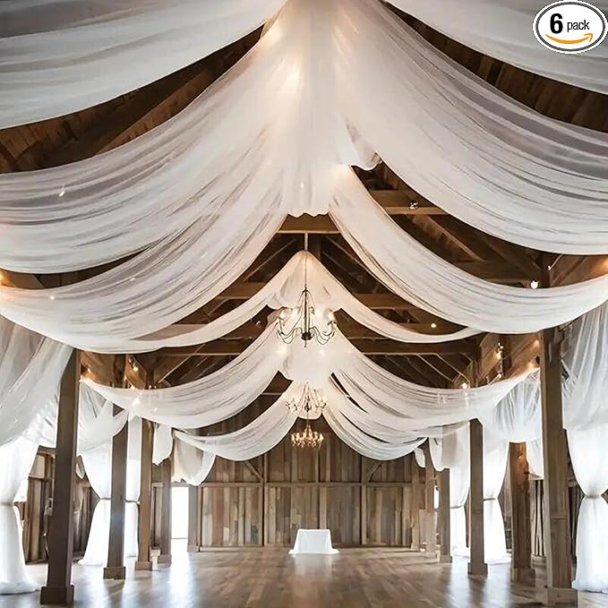 DUOBAO White Wedding Chiffon Ceiling 5x20FT Long Sheer Draping Fabric by DUOBAO