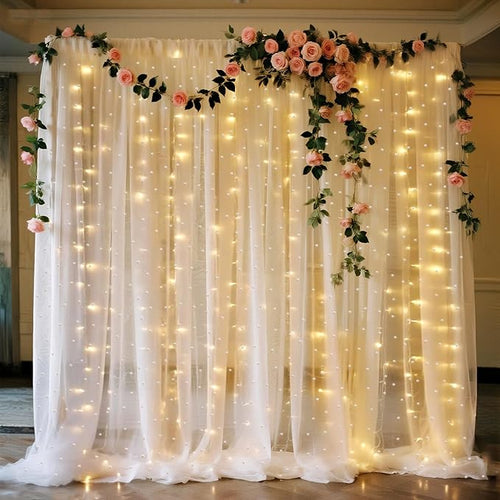 10 x 10 FT Pearl White Tulle Backdrop Curtain - Image 2