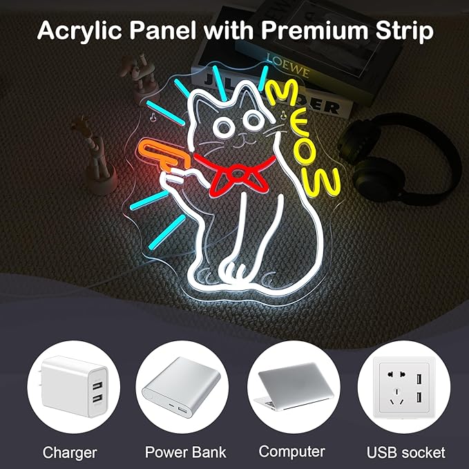 MEOW Cat Neon Sign, Cute LED Wall Light - Image 9