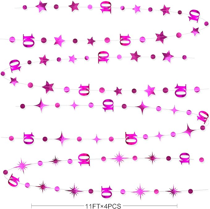 Hot Pink 10th Birthday Decorations Number 10 Circle Dot Twinkle Star Garland - Image 2