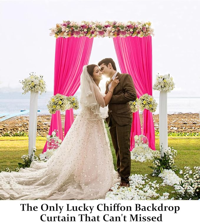 DUOBAO Hot Pink Chiffon Backdrop Curtains - Image 2