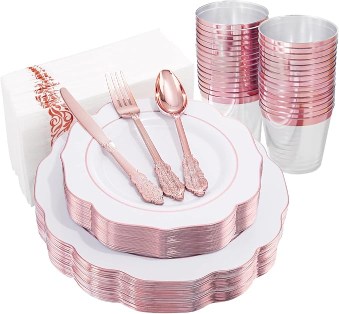 NOCCUR 175PCS Rose Gold Plastic Plates by NOCCUR
