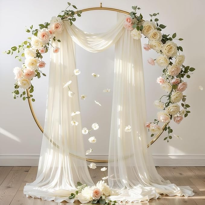 Wedding Arch Draping Fabric, 2 Panels 18FT Beige Arch Drapes Chiffon Fabric - Image 6