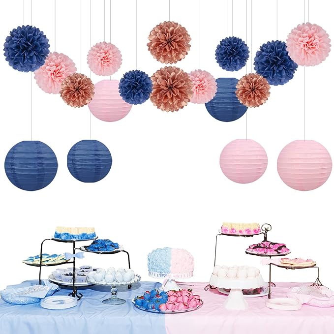Rose-Gold Navy-Blue Pink Party Decorations - Image 4