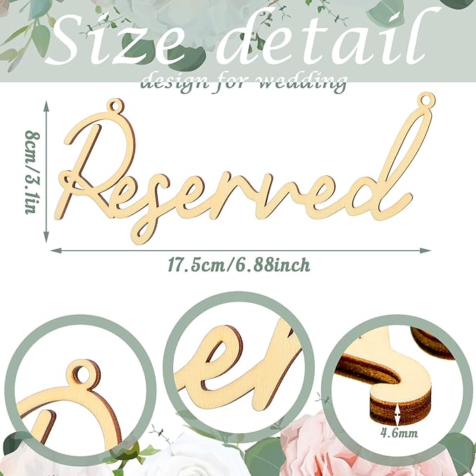 12 Pcs Reserved Seating Signs for Wedding Chairs Hanging Wooden Rustic Reserved - Image 2