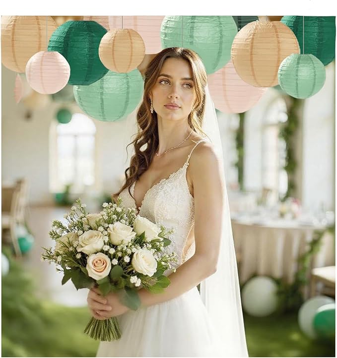 Sage Green Paper Lanterns Decorative 12pcs Party Hanging Decorations - Image 3